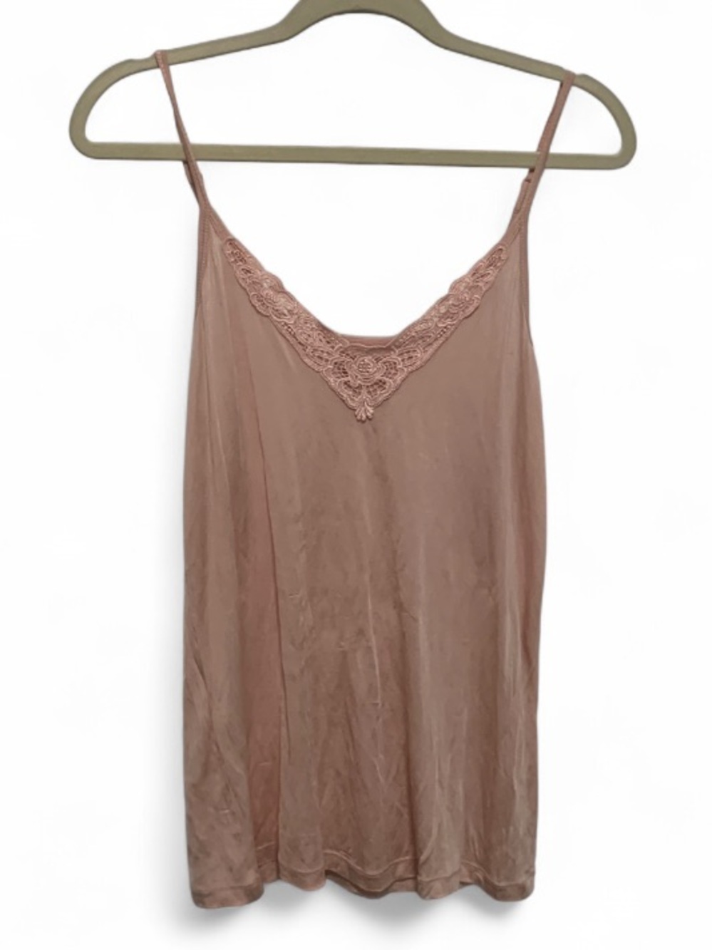 Wintersilks Silky Pink Lace Trim Camisole Tank Top